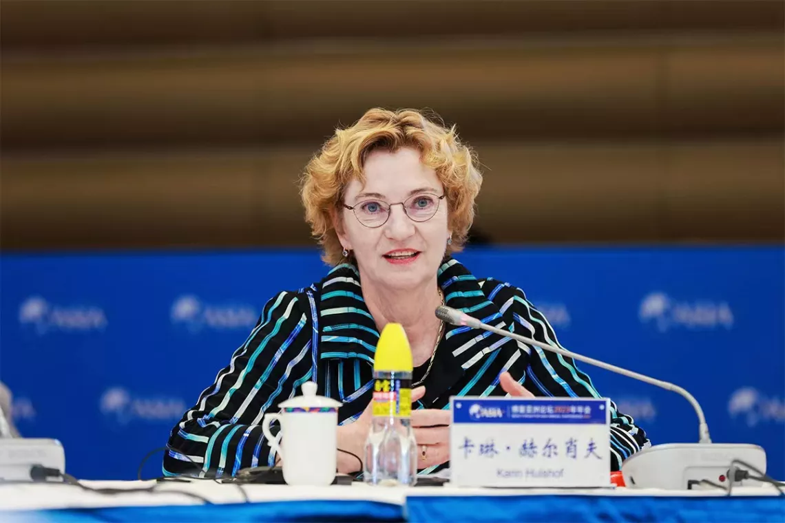 UNICEF Deputy Executive Director for Partnerships Karin Hulshof participates in a roundtable discussion on women’s leadership in an uncertain world at the 2023 Boao Forum for Asia annual conference in southern China's Hainan Province on 30 March 2023.