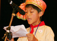 Eleven year-old Xiaoming from the Chinese Mekong Region shares his story at the opening ceremony of the 5th Annual Summer Camp for Children Affected by HIV/AIDS in Beijing.