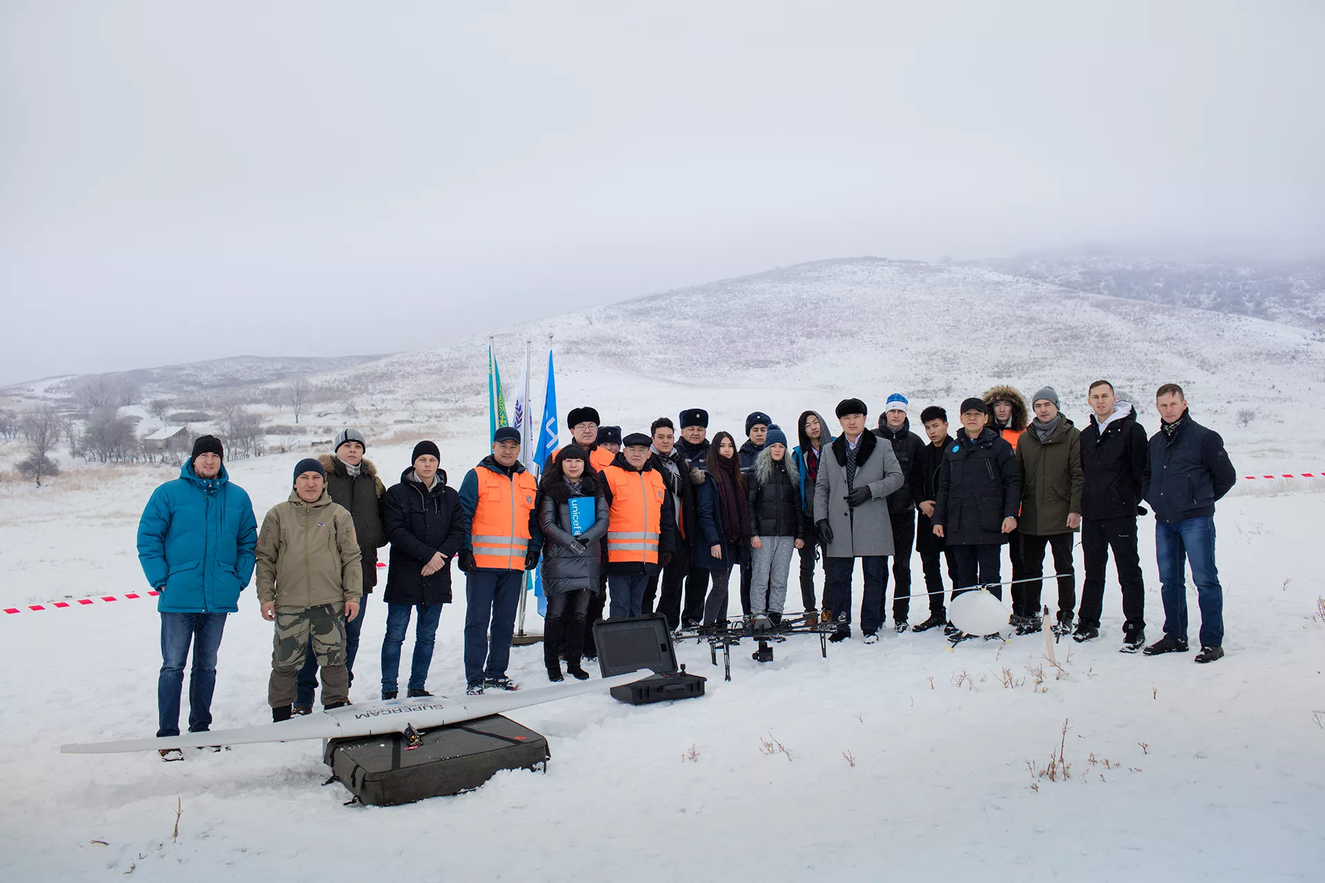 Testing use of drones in search and rescue operations, Zhambyl rayon, Almaty region, Kazakhstan.