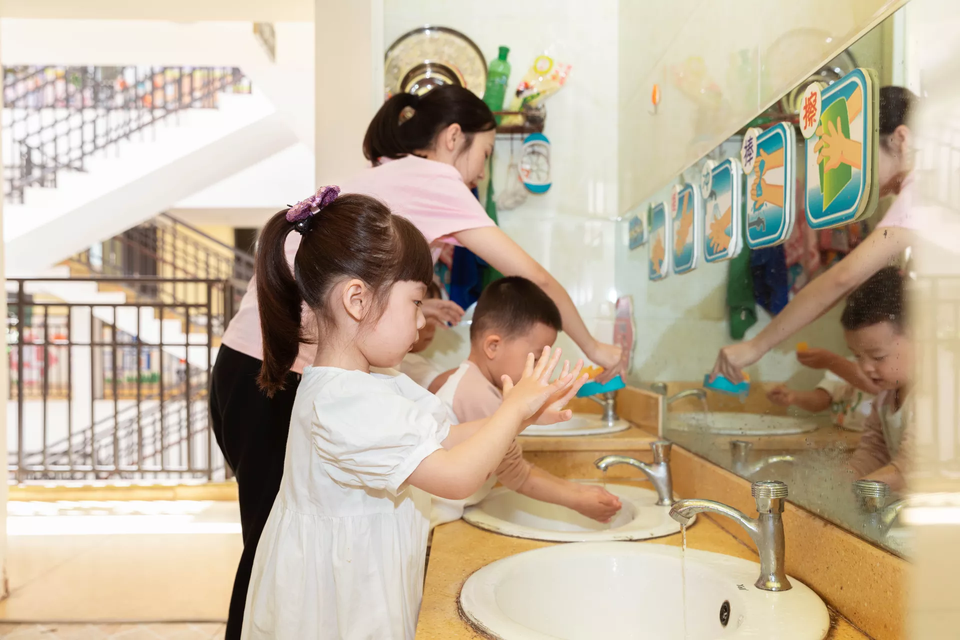 Children wash hands with soap at Zhongzhou Kindergarten of Zhong County in Chongqing, China on 4 June 2020.