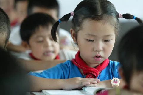 A girl studying in the second school of Huang Ping County, Guizhou Province
