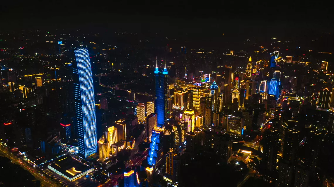 Buildings and bridges in Shenzhen of Guangdong province light up in blue on 20 November 2020 to mark World Children's Day. In China, 14 cities across the country are celebrating World Children's Day by hosting events and lighting up buildings and iconic monuments in blue.