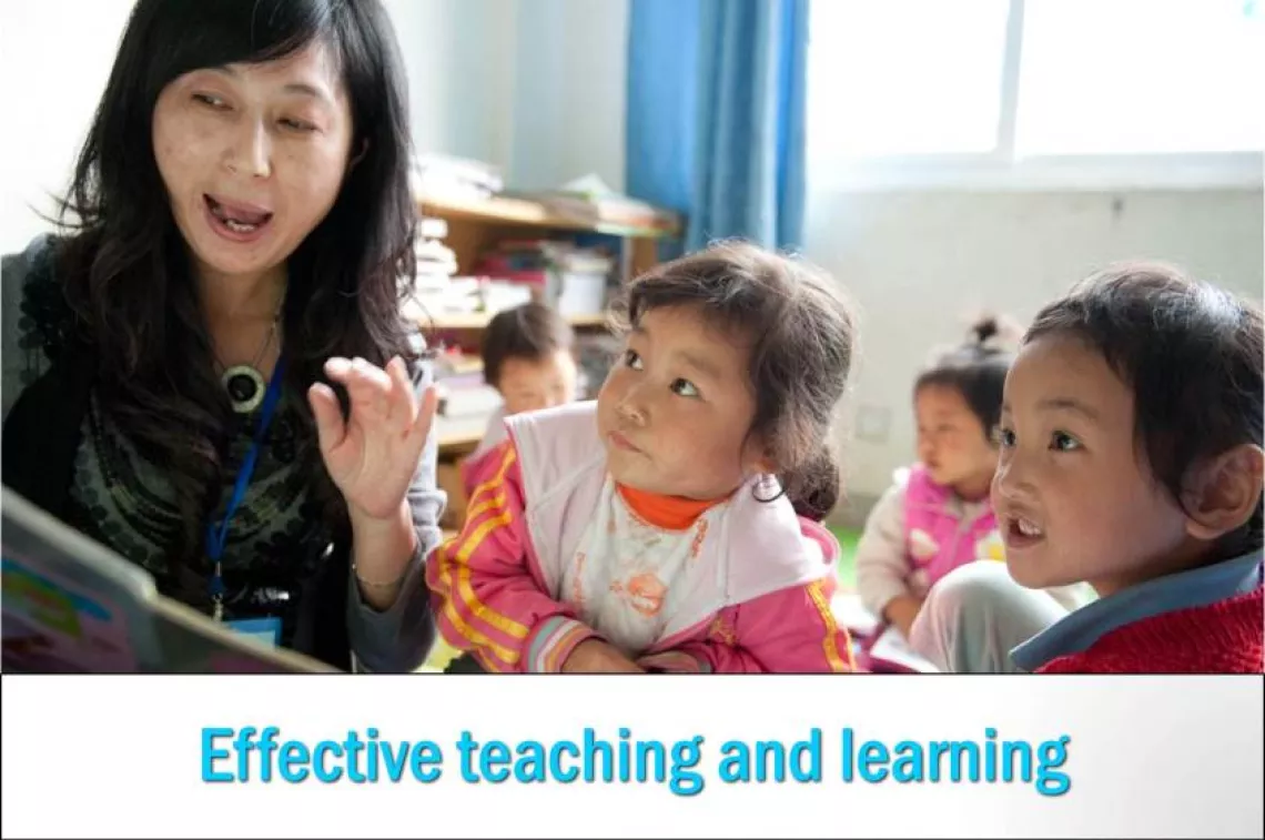 Effective teaching and learning means that teachers are devoted to their children’s progress, instruction focuses on the needs and capacities of the child; education takes into consideration the integrated developmental needs of the child and teachers are well supported.