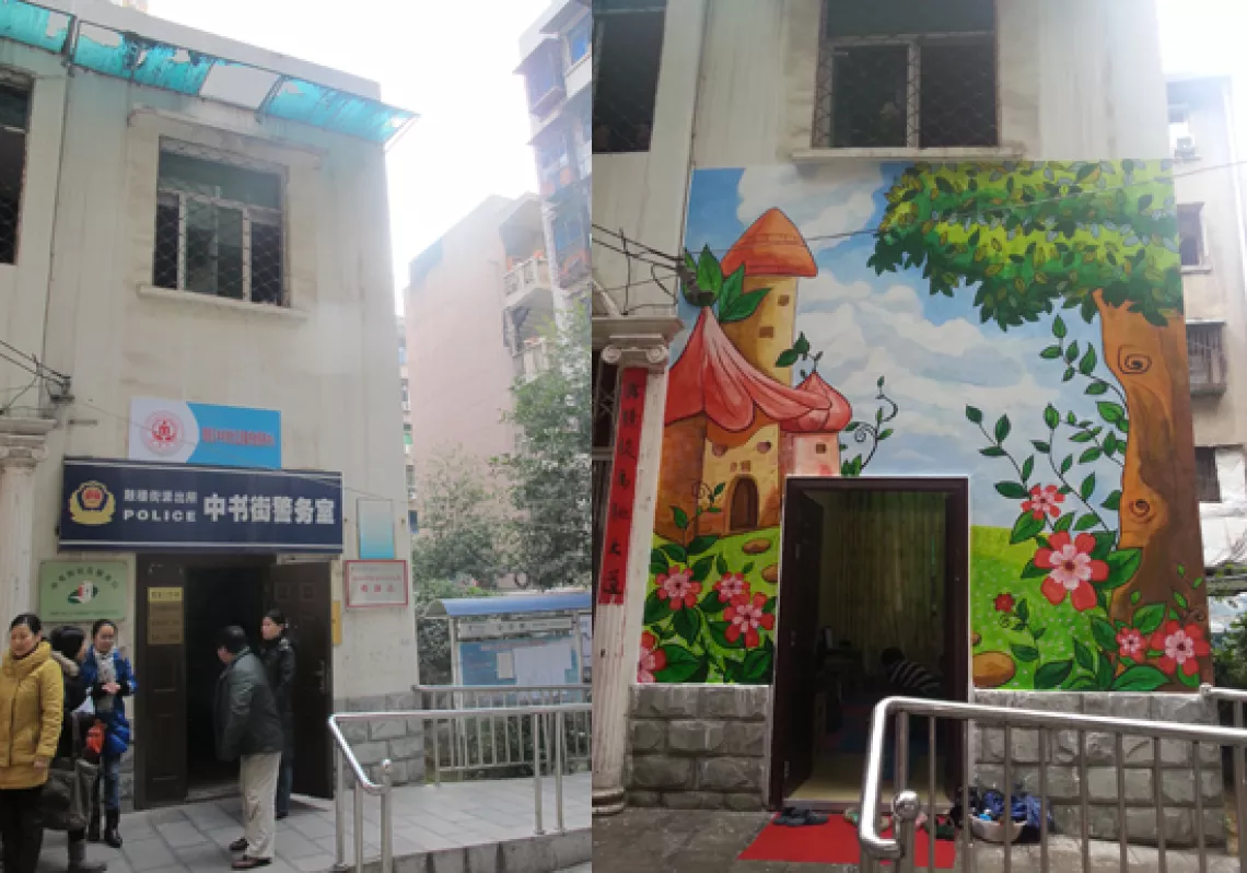 Comparison photos of Zhongshujie community ECD centre taken in January 2014 (left) and in August 2014 (right).