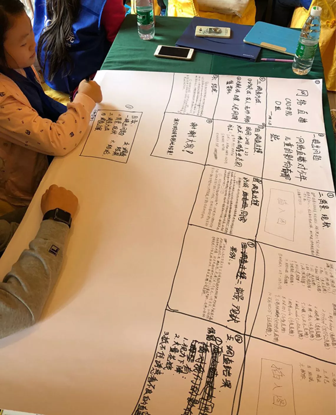 Child Researchers at the Children's Internet Conference in Guangzhou, China write their reports in groups.