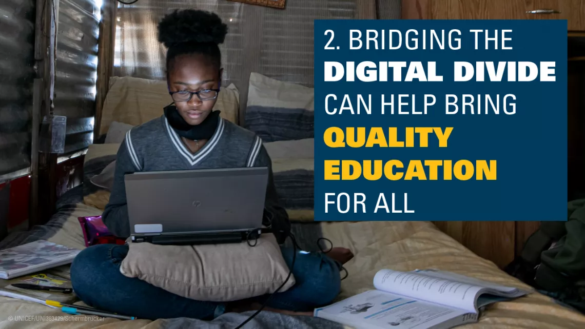 Education and digital divide: A student works on her laptop at home