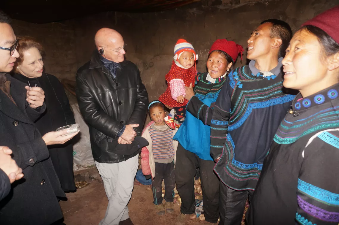 Daniel Toole, UNICEF Regional Director for East Asia and the Pacific, visits a rural household in Tiaoba Village, Zhaojue County, Liangshan, Sichuan Province, China on January 15, 2015.
