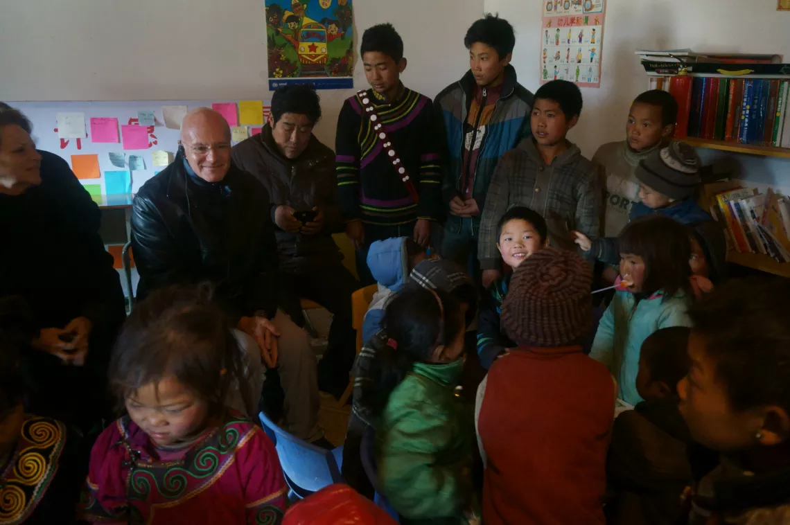 Daniel Toole, UNICEF Regional Director for East Asia and the Pacific, visits the Children`s Place in Muzhaluo Village, Zhaojue, Liangshan, Sichuan Province, China on January 15, 2015.