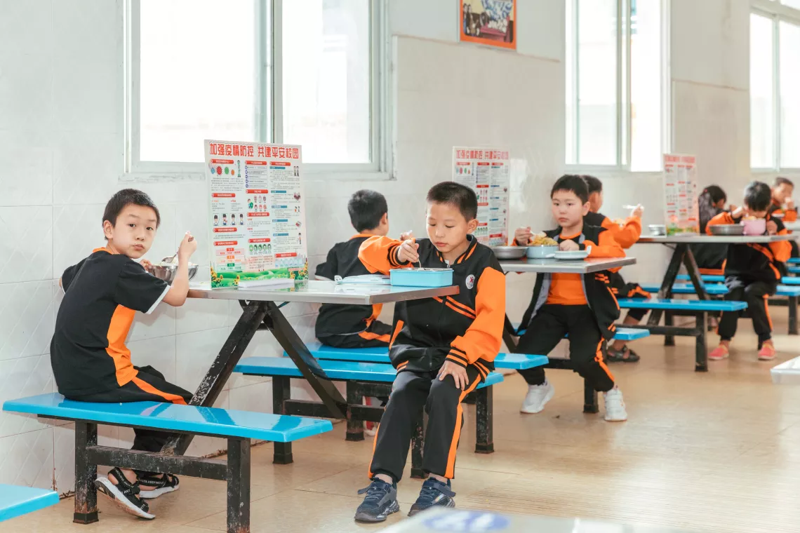 Students have lunch at Yixing School of Zhong County in Chongqing, China on 3 June 2020.