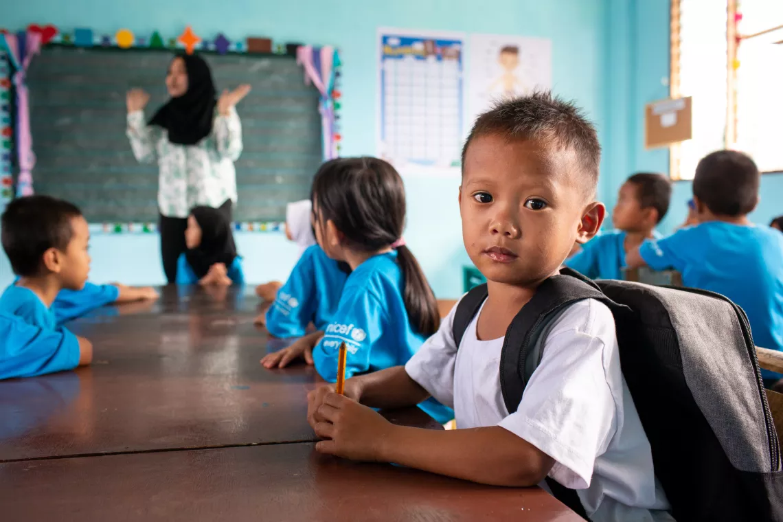 On 16 September 2019, a boy attends class at Sultan Disomimba Elementary School, close to the city of Marawi in the Province of Lanao Del Sur, part of the Bangsamoro Autonomous Region in Muslim Mindanao (BARMM), Philippines.