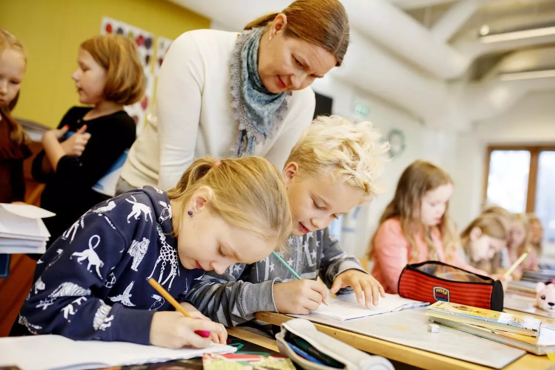 A 2nd grade class in progress in Pohjois-Haaga Primary School in Helsinki, Finland.