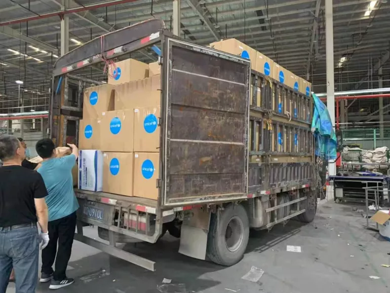 On 30 May 2021, in Hefei, Anhui Province, the final batch of UNICEF supplies for the children affected by the earthquake in Qinghai are ready to make their way to the affected Maduo County.